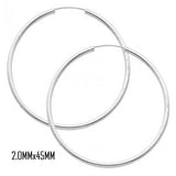 14K White Gold 45 mm in Diameter Endless Hoop Earrings with 2.0 mm in Thickness
