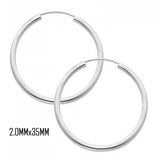 14K White Gold 35 mm in Diameter Endless Hoop Earrings with 2.0 mm in Thickness