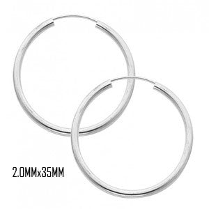 14K White Gold 35 mm in Diameter Endless Hoop Earrings with 2.0 mm in Thickness