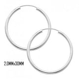 14K White Gold 30 mm in Diameter Endless Hoop Earrings with 2.0 mm in Thickness