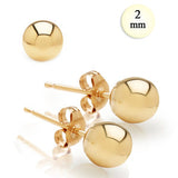 2MM High Polish 14K Yellow Gold Classy Ball Earrings with (Friction Post/Tension Back)