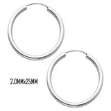 14K White Gold 25 mm in Diameter Endless Hoop Earrings with 2.0 mm in Thickness