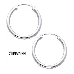 14K White Gold 20 mm in Diameter Endless Hoop Earrings with 2.0 mm in Thickness