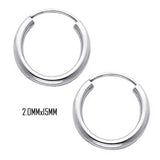14K White Gold 15 mm in Diameter Endless Hoop Earrings with 2.0 mm in Thickness