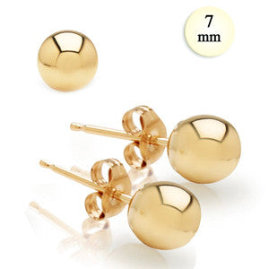 7MM High Polish 14K Yellow Gold Classy Ball Earrings with (Friction Post/Tension Back)