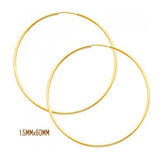 14K Yellow Gold 60 mm in Diameter Endless Hoop Earrings with 1.5 mm in Thickness