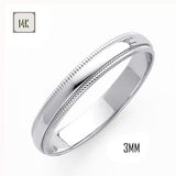 14K White Gold 3MM Traditional Classic Wedding Band with Milgrain Edging
