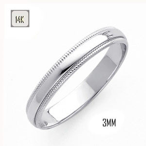 14K White Gold 3MM Traditional Classic Wedding Band with Milgrain Edging