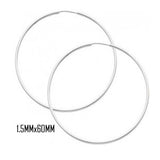 14K White Gold 60 mm in Diameter Endless Hoop Earrings with 1.5 mm in Thickness