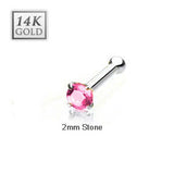 14 Karat Solid White Gold 2mm Prong Pink Cz Nose Stud Ring, Thickness: 20 GA