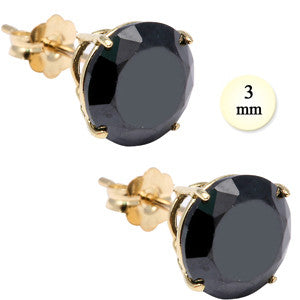 14K Yellow Gold Stud Earring Aprx .24 Carat Total Weight, 3mm Each Round Black Simulated Diamond Earring. Set on High Quality Prong Setting & Friction Style