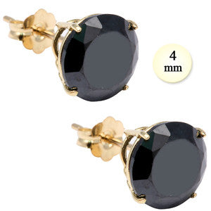 14K Yellow Gold Stud Earring Aprx .50 Carat Total Weight, 4mm Each Round Black Simulated Diamond Earring. Set on High Quality Prong Setting & Friction Style Post