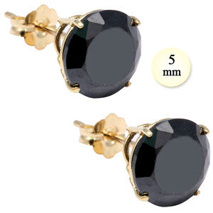 14K Yellow Gold Stud Earring Aprx .24 Carat Total Weight, 5mm Each Round Black Simulated Diamond Earring. Set on High Quality Prong Setting & Friction Style Post