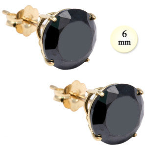 14K Yellow Gold Stud Earring Aprx 1.5 Carat Total Weight, 6mm Each Round Black Simulated Diamond Earring. Set on High Quality Prong Setting & Friction Style Post