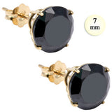 14K Yellow Gold Stud Earring Aprx 2.5 Carat Total Weight, 7mm Each Round Black Simulated Diamond Earring. Set on High Quality Prong Setting & Friction Style