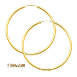 14K Yellow Gold 45 mm in Diameter Endless Hoop Earrings with 2.0 mm in Thickness