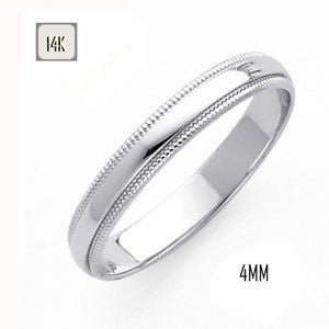14K White Gold 4MM Traditional Classic Wedding Band with Milgrain Edging