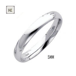 14K White Gold 5MM Classic Comfort Fit Wedding Band