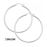 14K White Gold 55 mm in Diameter Classic Hoop Earrings with 2.0 mm in Thickness and Snap Post Closure