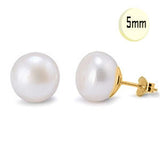 14K Yellow Gold 5MM Elegant Freashwater Pearl Stud Earrings with Push Back Finding