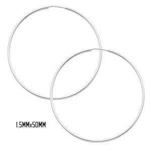 14K White Gold 50 mm in Diameter Endless Hoop Earrings with 1.5 mm in Thickness