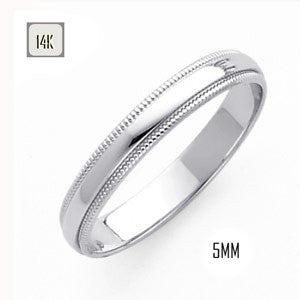 14K White Gold 5MM Traditional Classic Wedding Band with Milgrain Edging