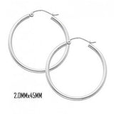 14K White Gold 45 mm in Diameter Classic Hoop Earrings with 2.0 mm in Thickness and Snap Post Closure
