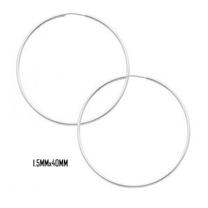 14K White Gold 40 mm in Diameter Endless Hoop Earrings with 1.5 mm in Thickness