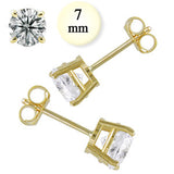 14K Yellow Gold Stud Earring Aprx 1.5 Carat Total Weight, 7mm Each Round Simulated Diamond Earring. Set on High Quality Prong Setting & Friction Style Post