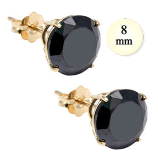 14K Yellow Gold Stud Earring Aprx 4 Carat Total Weight, 8mm Each Round Black Simulated Diamond Earring. Set on High Quality Prong Setting & Friction Style Post