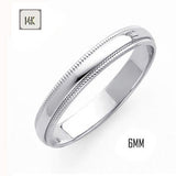 14K White Gold 6MM Traditional Classic Wedding Band with Milgrain Edging