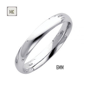 14K White Gold 6MM Classic Comfort Fit Wedding Band