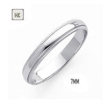 14K White Gold 7MM Traditional Classic Wedding Band with Milgrain Edging