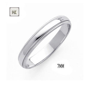 14K White Gold 7MM Traditional Classic Wedding Band with Milgrain Edging