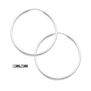 14K White Gold 25 mm in Diameter Endless Hoop Earrings with 1.5 mm in Thickness