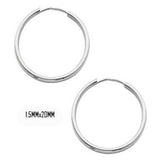 14K White Gold 20 mm in Diameter Endless Hoop Earrings with 1.5 mm in Thickness