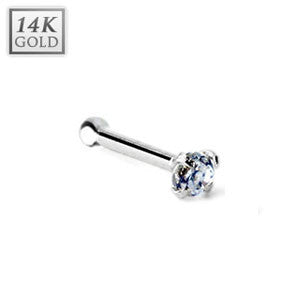 14k White Gold Nose Stud Earring with Ball End, Stone Size: 1mm Clear Cz Stone