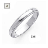 14K White Gold 8MM Traditional Classic Wedding Band with Milgrain Edging