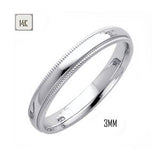 14K White Gold 3MM Classic Comfort Fit Wedding Band with Milgrain Edging