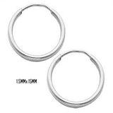 14K White Gold 15 mm in Diameter Endless Hoop Earrings with 1.5 mm in Thickness