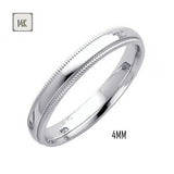 14K White Gold 4MM Classic Comfort Fit Wedding Band with Milgrain Edging