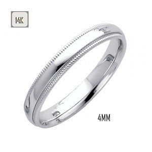 14K White Gold 4MM Classic Comfort Fit Wedding Band with Milgrain Edging