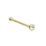 14k Yellow Gold Nose Stud Earring with Ball End, Stone Size: 1mm Clear Cz Stone