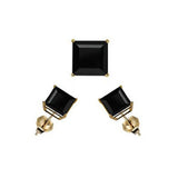14K Yellow Gold Stud Earring Aprx 2 Carat Total Weight, 5mm Each Princess Cut Black Simulated Diamond Earring. Set on High Quality Prong Setting & Friction Style Post