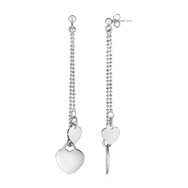 Heart and Ball Chain Drop Earrings in Sterling Silver