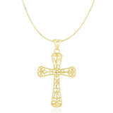 14K Yellow Gold Cross Pendant with Filigree Design