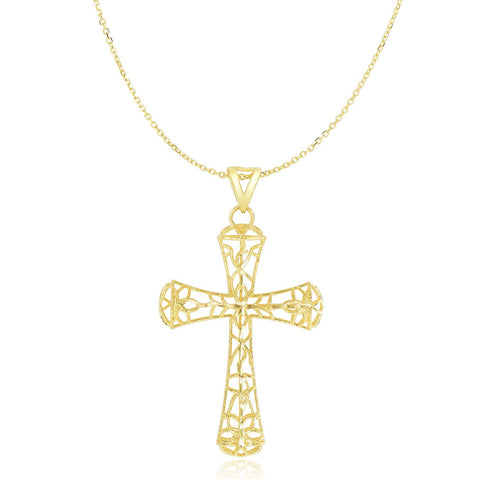 14K Yellow Gold Cross Pendant with Filigree Design