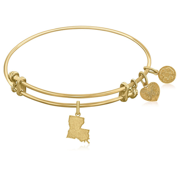 Expandable Yellow Tone Brass Bangle with Louisiana Symbol