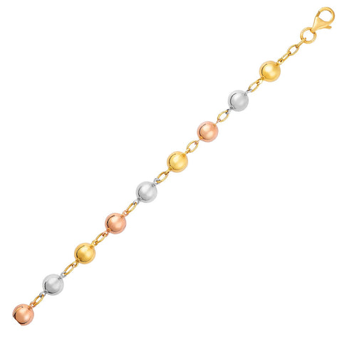 14K Three-Toned Yellow, White, and Rose Gold Ball Bracelet