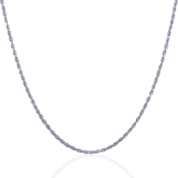 2.0mm 14K White Gold Solid Diamond Cut Rope Chain